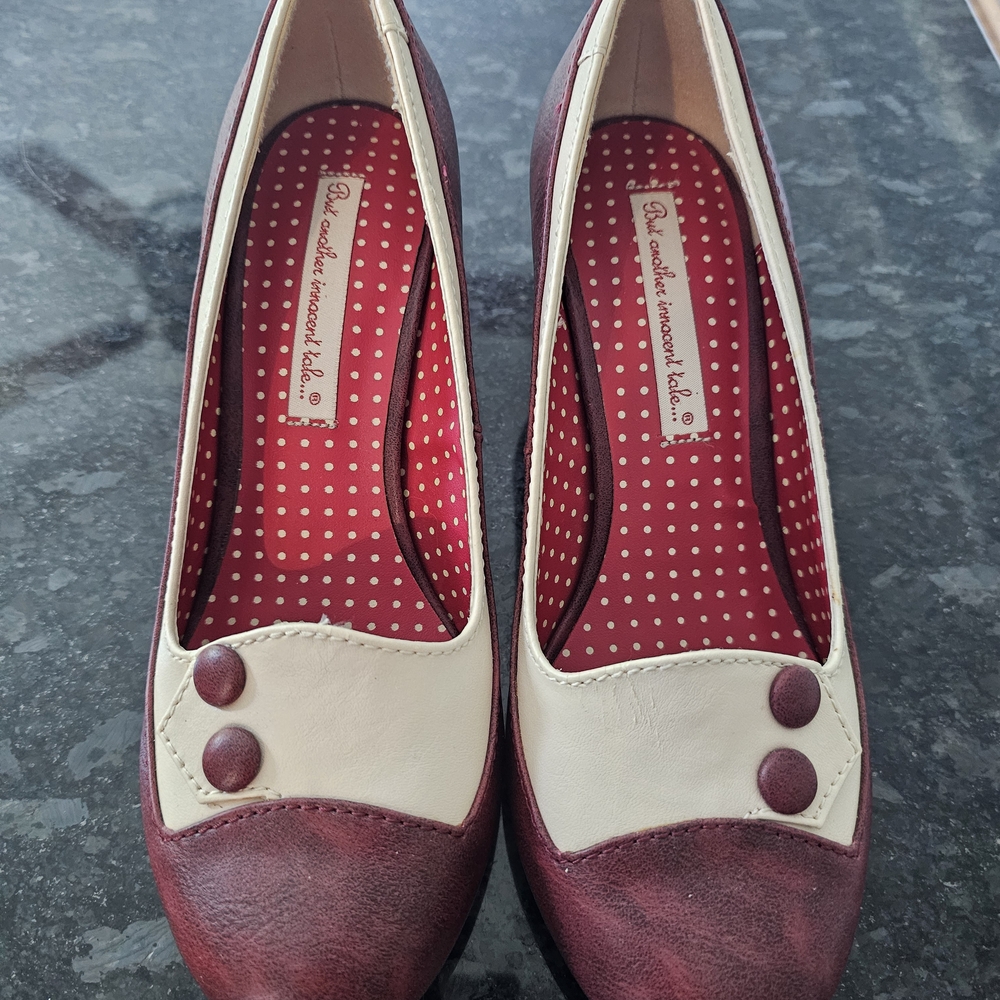 Chic Burgundy and Cream Button Heels